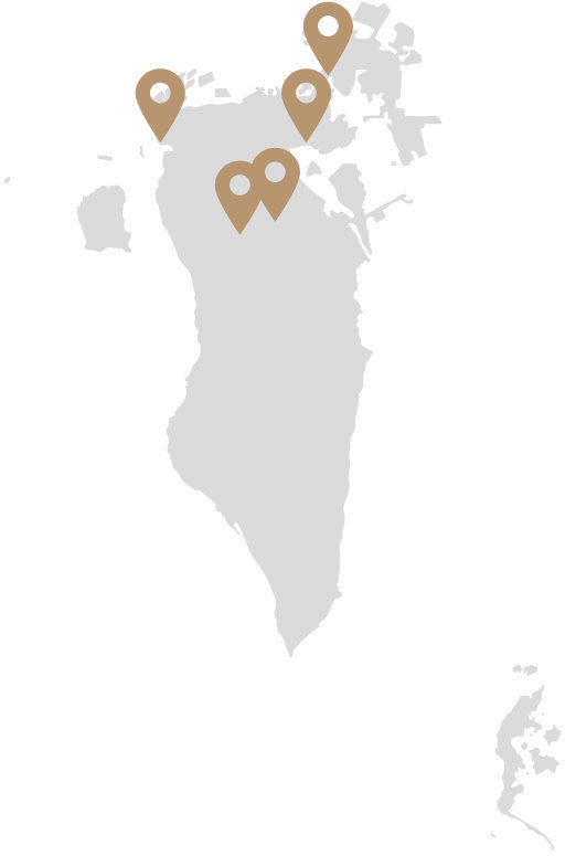 Map of Bahrain marking Bianco caf&eacute; locations at Budaiya, Isa Town, Muharraq and Um Al Hassam